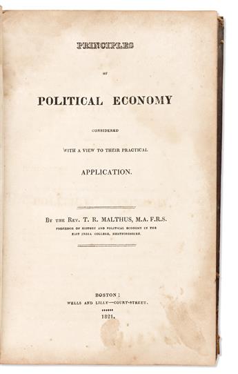 [Economics] Malthus, Thomas Robert (1766-1834) Principles of Political Economy, Two Early Editions.